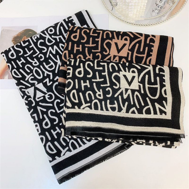 lenço de caxemira com letras moda feminina versátil elegante xale lenço quente transmissão ao vivo_voghion.com