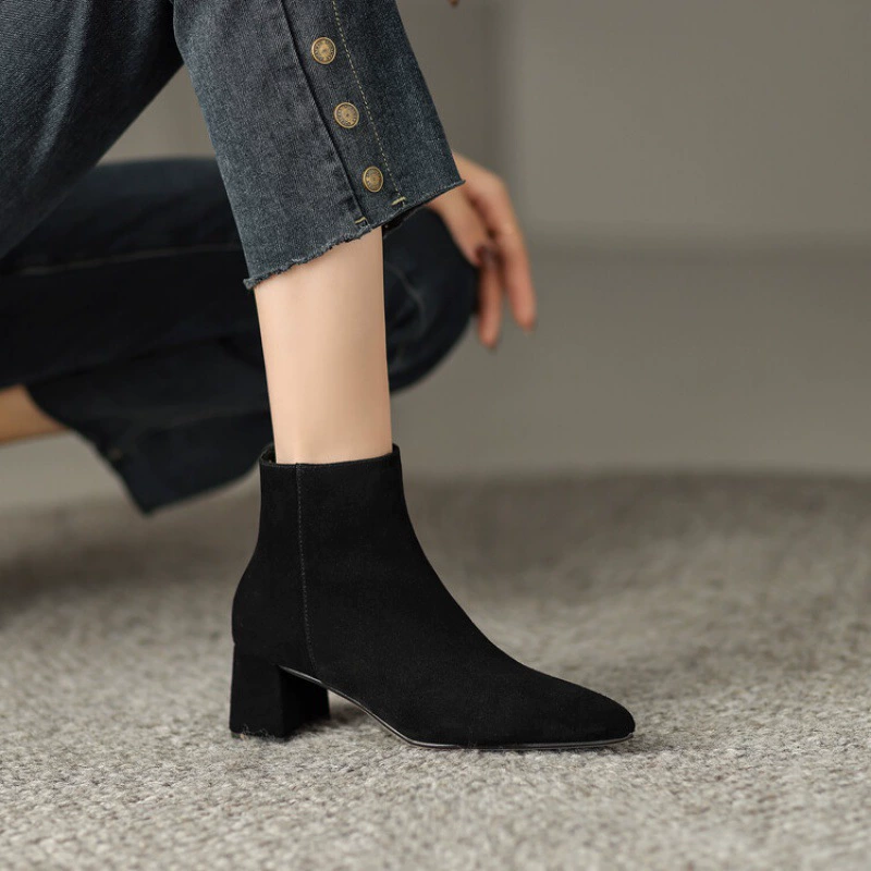 Ботинки на толстом каблуке с острым носком, женские короткие тонкие сапоги с молнией сбоку, 2023, весенние одиночные сапоги, ботильоны на высоком каблуке, женские ботинки Martin