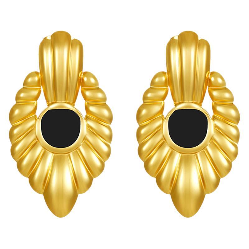 Transfronterizo estilo francés retro moda geometría pendientes de acero inoxidable diseño de alto nivel 18K oro plegado color esmalte pendientes