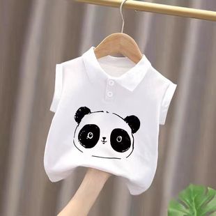 Children's Pure Color Polo Lapel Bottoming Shirt, Girls' School Uniform Inner Top, Boys' Pure Cotton Style Cartoon Vest