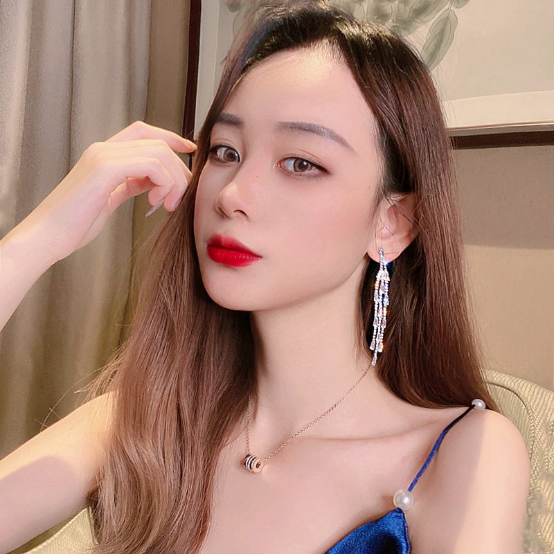 6g Weight Artificial Gemstones Inlay Material Earrings Classification Housewarming, Anniversary, Business, Wedding, Travel, Birthday, Festival Occasion Rhinestone Material Tassel Pattern Women'S Gender Fashion Style Silver Color Wholesale Fashion Inlaid Rhinestone Zircon Tassel Long Earrings Nihaojewelry 5