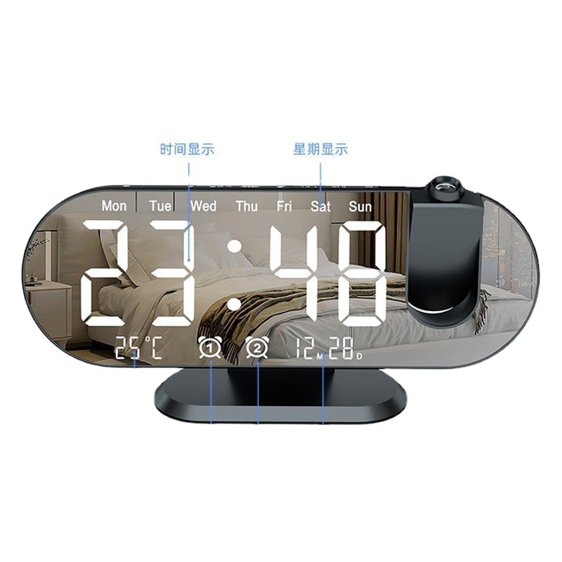 Multifuncional RGB radio proyección reloj creativo LED despertador temperatura y humedad Digital reloj de proyección espejo reloj electrónico