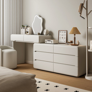Solid Wood Dresser and Cupboard Integrated Cream Style Dressing Table Bedroom Modern Simple Storage Cabinet 2025 New Jj^