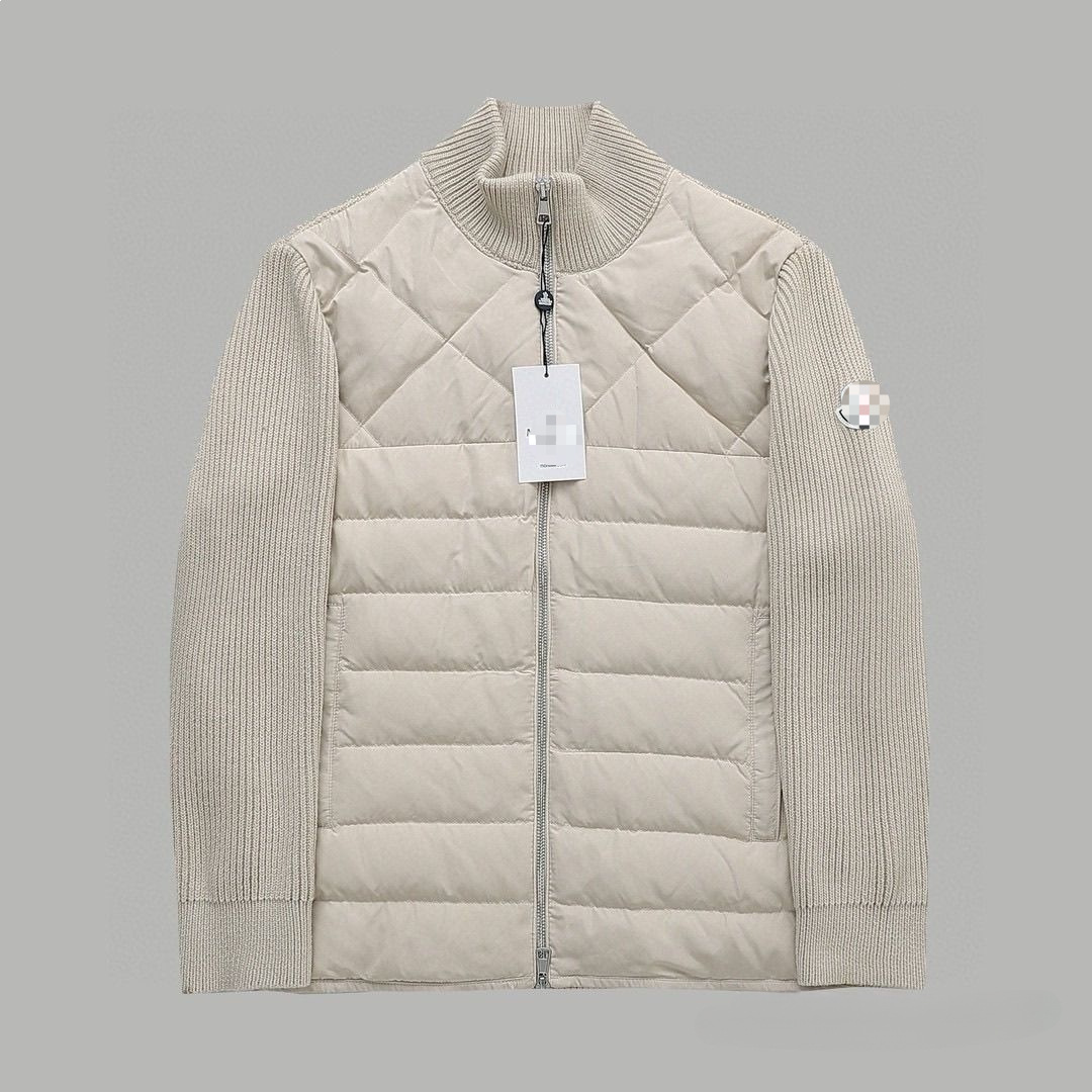 Winter Knitted Down Jacket with Duck Down Trim, Lightweight Down Jacket with Stand Collar, Casual Patchwork Design