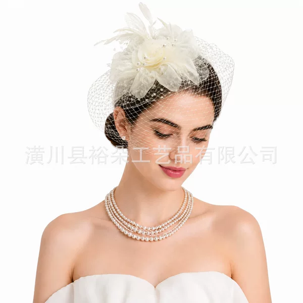 Amazon Feather Mesh Headpiece European and American Style Horse Racing Bride Wedding Hairpin Banquet Party Vintage Hat