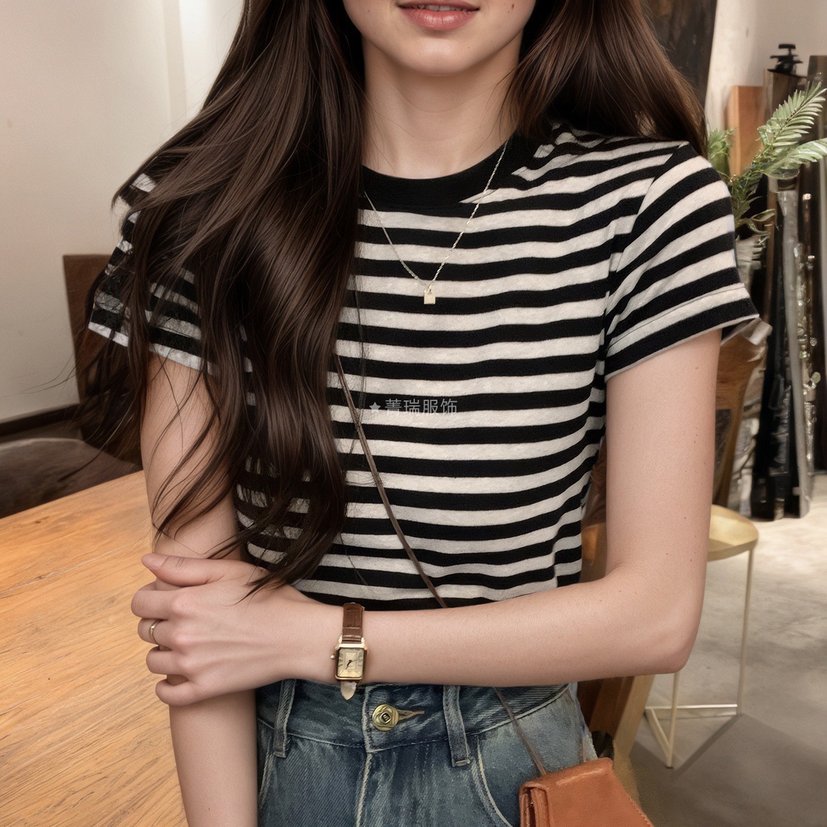 Summer Retro Striped Top Design New Short-sleeved T-shirt Women_ecoleips.com