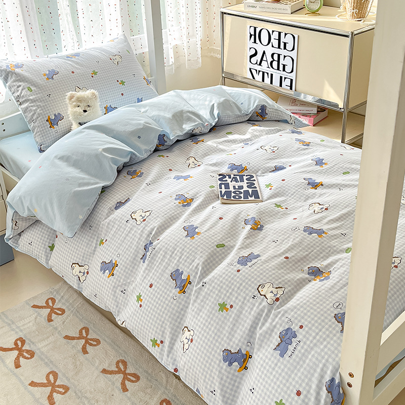 Verano simple algodón dormitorio universitario cama de tres piezas sábanas de algodón puro funda de edredón sábana ropa de cama de seis piezas