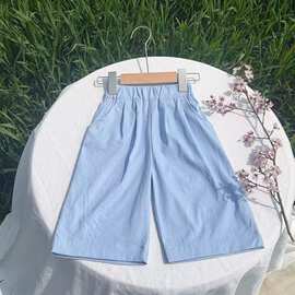 春夏女童洋气百搭阔腿裤爆款国风外穿新款公主风休闲九分.松紧腰