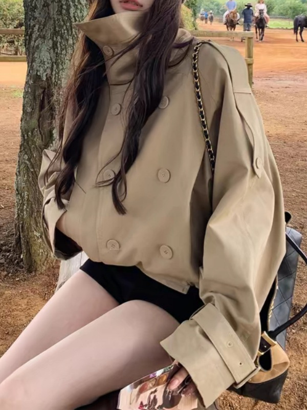25秋季新款英伦风 设计感立领短款韩系风衣外套女|undefined