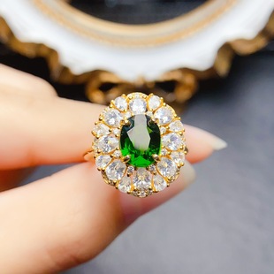 New natural diopside ring S925 silver inlaid main stone 7*9mm Joker net red explosions women's jewelry wholesale