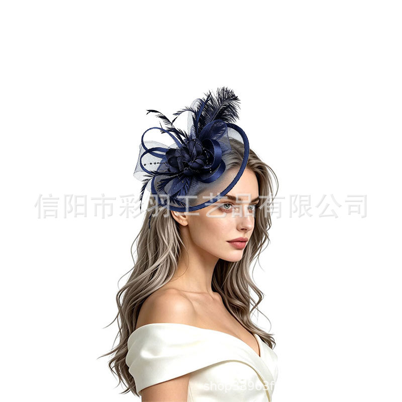 Amazon European and American cross-border feather headpiece, horse racing festival, banquet, wedding, tulle hair accessory, retro and exaggerated style