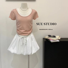 SUE STUDIO法式a字短裙女广州十三行夏季新款显瘦花苞半身裙56083