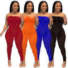 A5232 跨境亚马逊热推欧美女装性感裹胸夜店透气洞洞布紧身连体裤