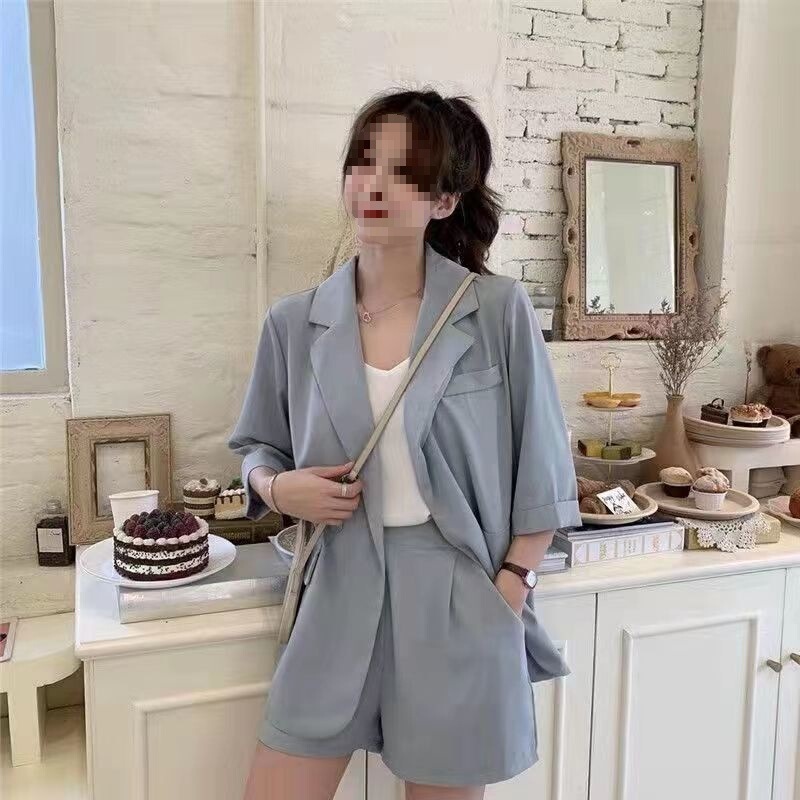 Trendy Loose-Fitting Korean-Style Blazer, Street-Style Top and Shorts Set, New Summer Women's Casual Two-Piece Set