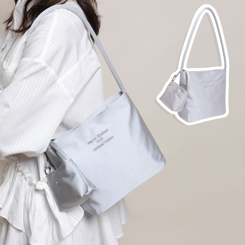 Korean Satin Silk Handbag Small Tote Bag for Women 2026 Spring New Candy Color Bucket Bag Silver Underarm Bag