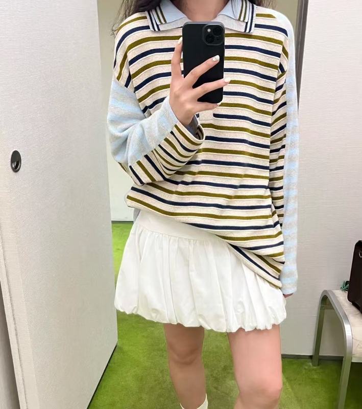 现货short短句设计师品牌25秋冬新款宽松彩色条纹T恤百搭休闲上衣|undefined