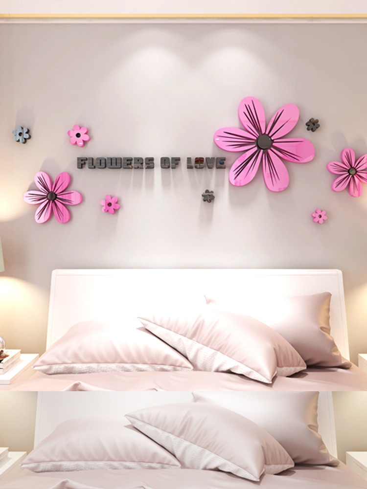 Decoração de parede autoadesiva em acrílico 3D com estampa de flores de verão para sala de jantar, sala de estar, quarto, sofá e parede atrás da TV._voghion.com