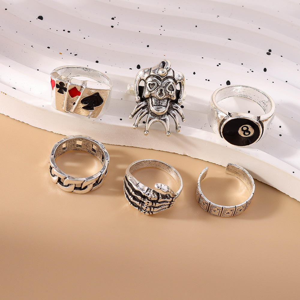 Retro Skull And Poker Card Ring Set For Men Hip Hop Style_voghion.com