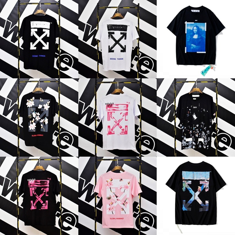 卸売オフ半袖owファッションブランド溶解矢印グラデーション星空スプラッシュインクTシャツ3Dプリント警告線カップル着用|undefined