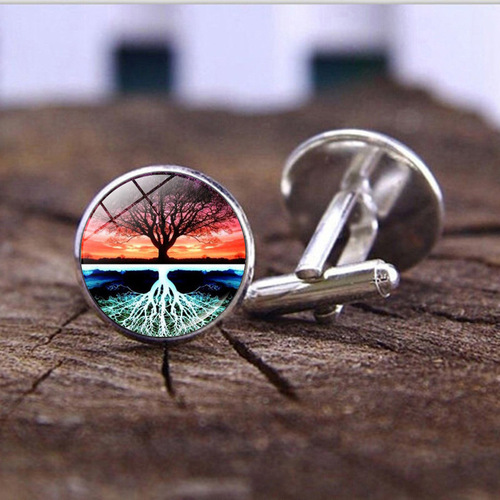 Cross-border new product Tree of Life men's cufflinks fashion accessories silver French shirt cuffs cuff studs buttons wholesale