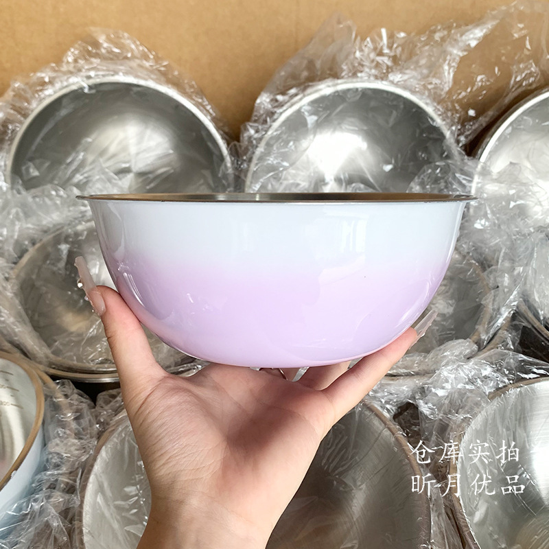 欧式简约风不锈钢渐变沙拉碗烘焙碗水果篮厨房摆拍神器三色可选|undefined