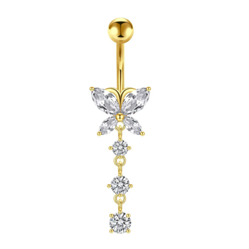 Piercing per ombelico, gioielli con quattro diamanti a forma di farfalla, in acciaio inossidabile e rame_voghion.com
