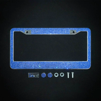License plate holder/license plate holder – Diamonds Stainless Steel License Plate Frame - round-hole-dark-blue-rhinestone