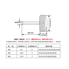 Elastic tip screw ABS plastic straight rib hand-tightening screw, round head adjustable handle knob screw with straight rib handle tightening