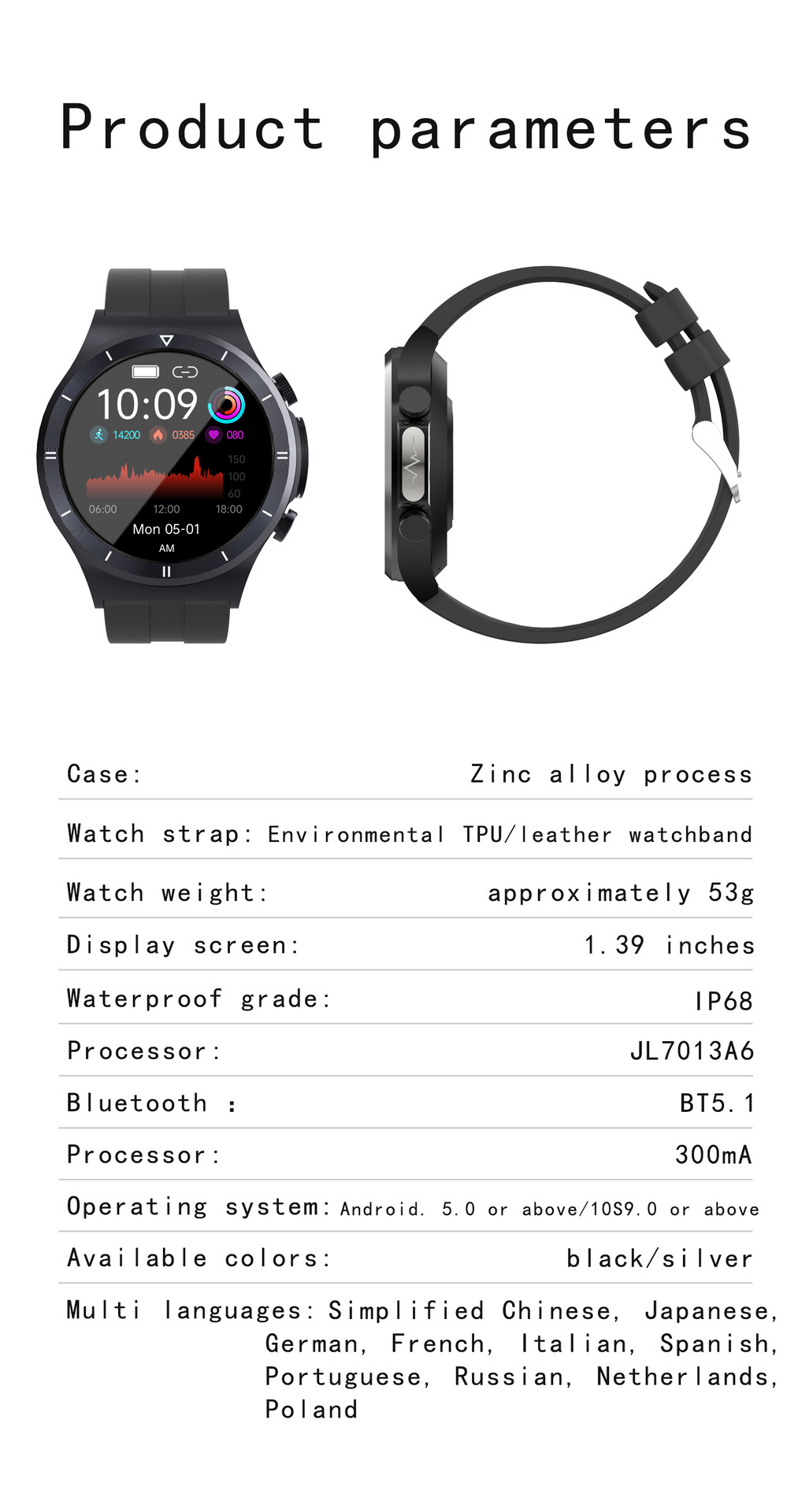 Smartwatch T30 da 1,39 pollici Chiamata Bluetooth Frequenza cardiaca ECG_voghion.com