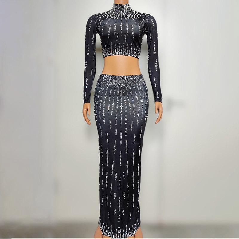 Gc Birthday Costume Party Performance Outfit Nightclub Bar Full Diamond Embellished Slim-Fit Dress Singer Ball Gown Evening Dress