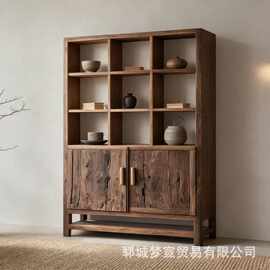 诧寂风老榆木博古架多宝阁古董瓷器收藏架茶室茶几展示柜装饰架