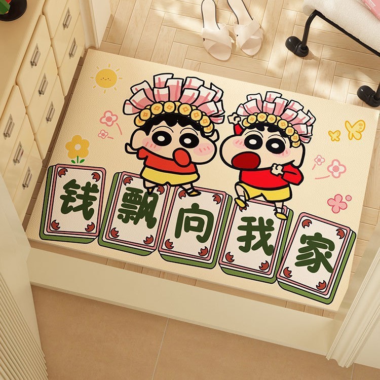 可爱蜡笔小新玄关入户门垫趣味文字进门脚垫硅藻泥吸水耐脏垫代发|undefined