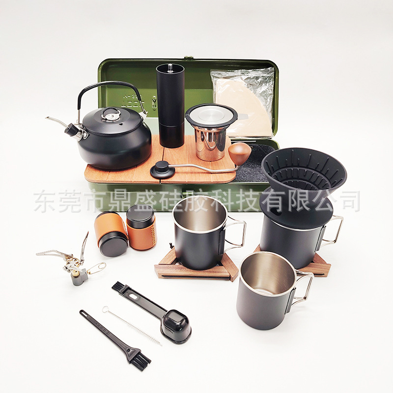 Fábrica de venta caliente mano de café conjunto de viajes domésticos portátiles olla de café molino de frijoles combinación de utensilios de café