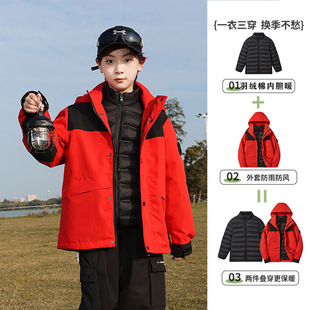 Mountain Style Autumn and Winter Charge Clothes Boy's Three-in-One Detachable Two-Piece Windproof Waterproof Outdoor Children's Warm Jacket