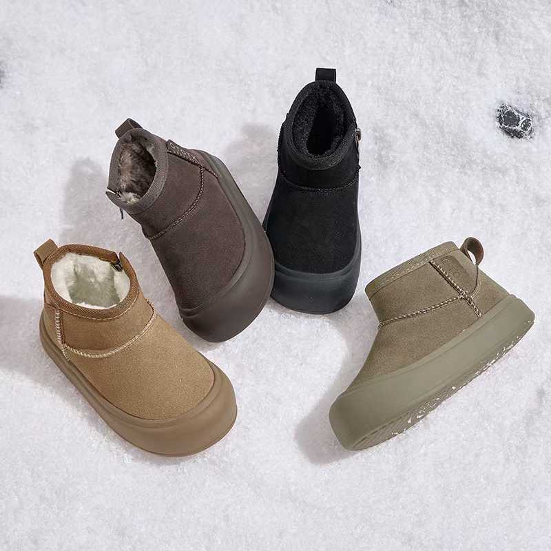 Boys' Snow Boots Genuine Leather Children's Cotton Boots 2025 Winter New Girls' Large Cotton Boots for Older Children Waterproof Snow Cotton