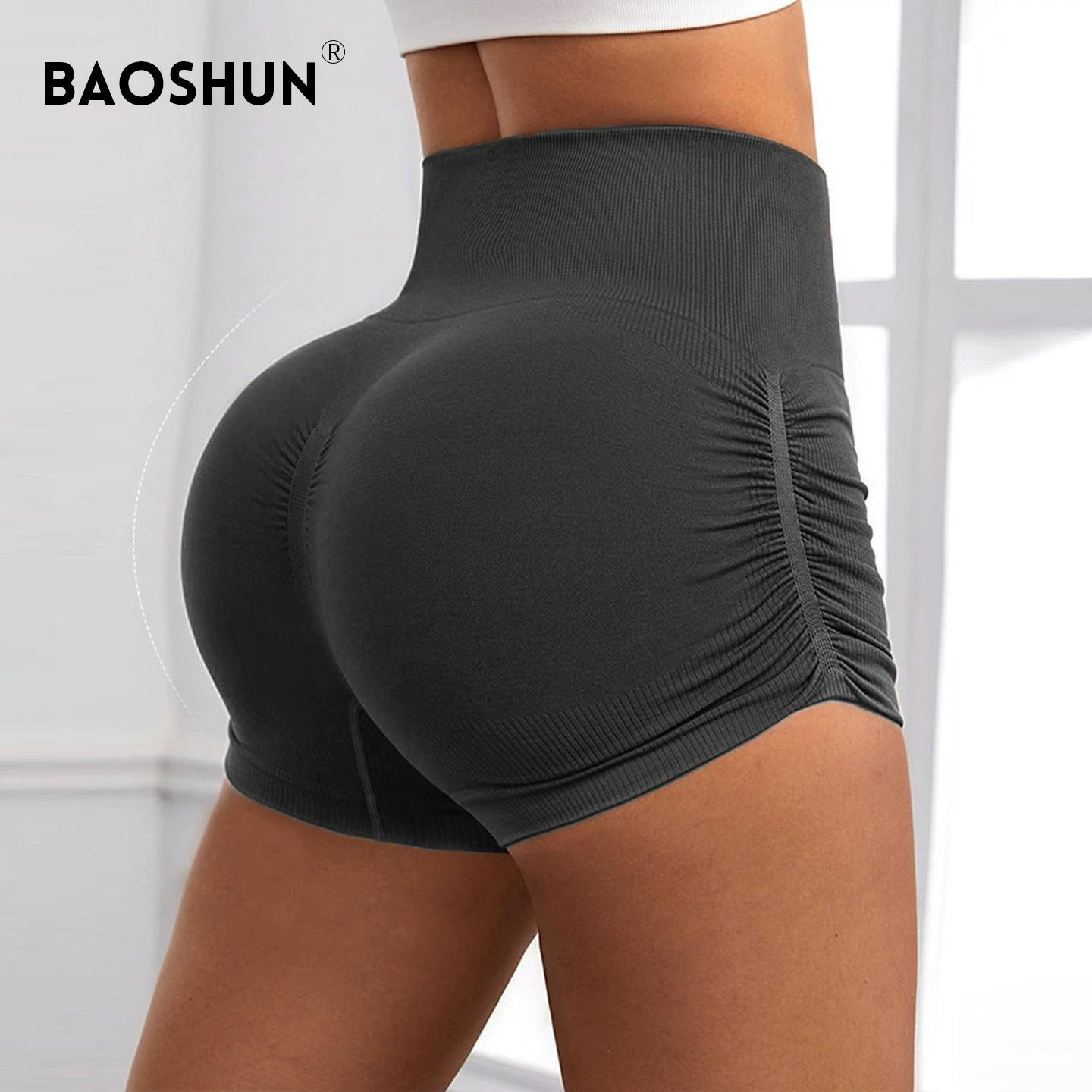 Европейские и американские морщинистые бедра йога шорты быстрохненные и дышащие спортивные фитнес высокая эластичная высокая талия три очка штаны для йоги