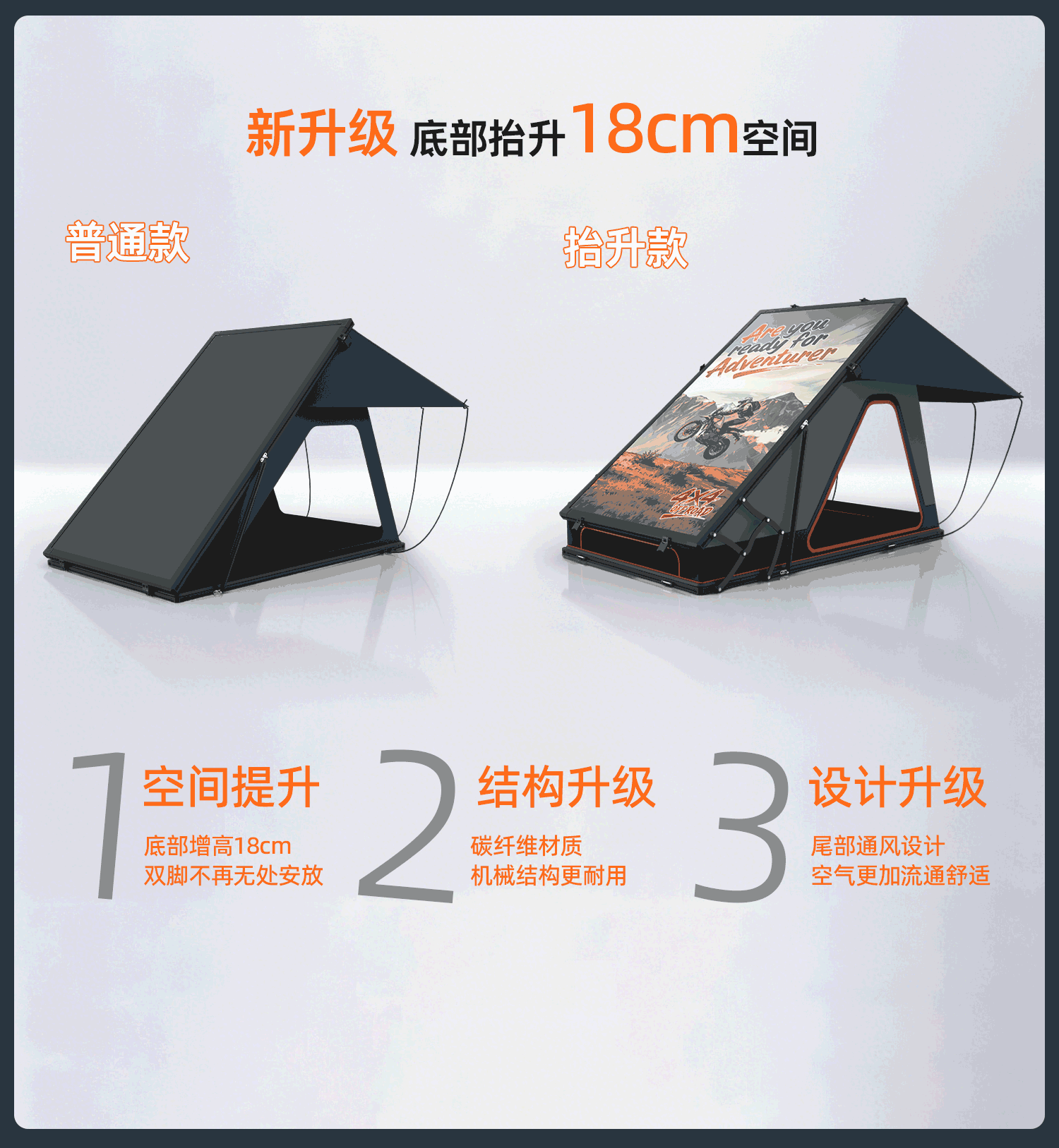 Ultra-thin 8cm hard-top aluminum alloy car tent, triangular elevated outdoor camping tent for vehicle-mounted use
