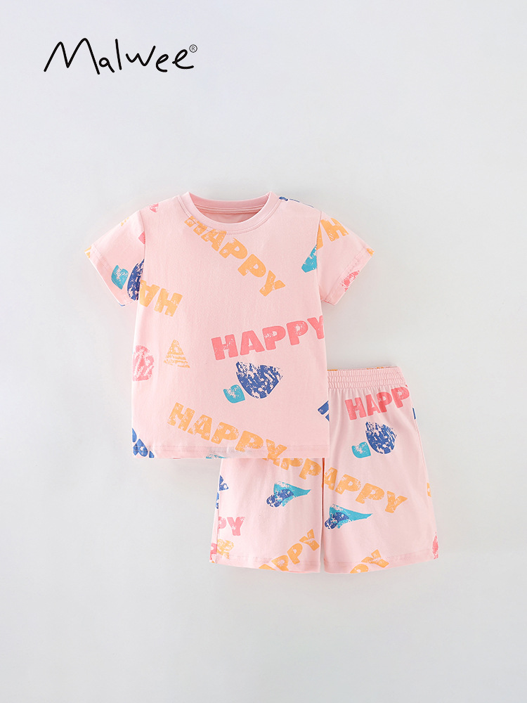 Malwee niñas traje de dos piezas de verano nuevos niños casual pantalones de cintura elástica de manga corta estilo occidental traje de los niños