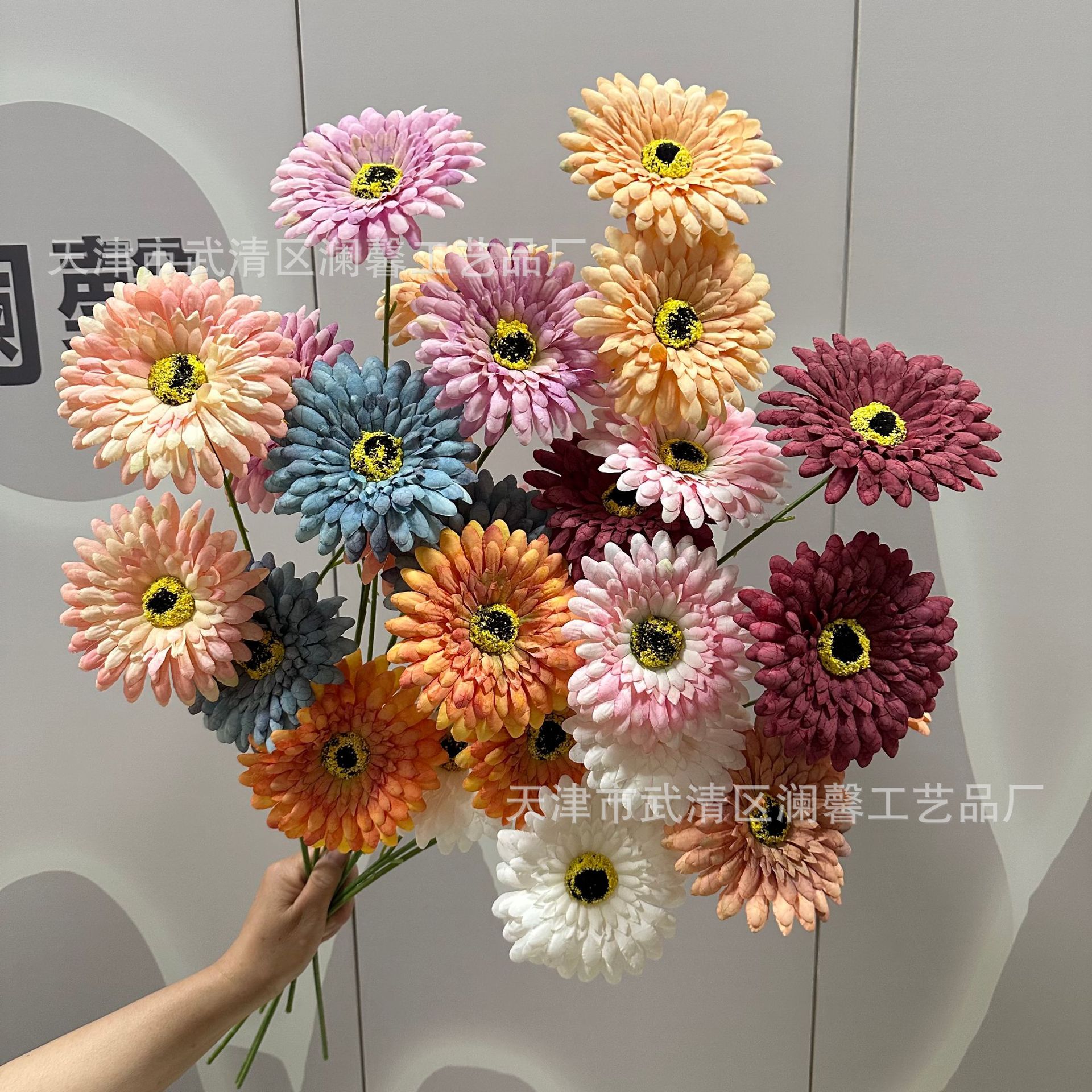 秋色系3头佛朗菊仿真花太阳菊婚庆花排花墙插花手工diy假花外贸