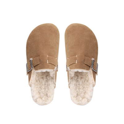 Suisanxi mismo estilo cuero genuino vintage Boken zapatos planos cerrados dedo del pie medio zapatillas verano de las mujeres desgaste exterior punta redonda Boken sandalias