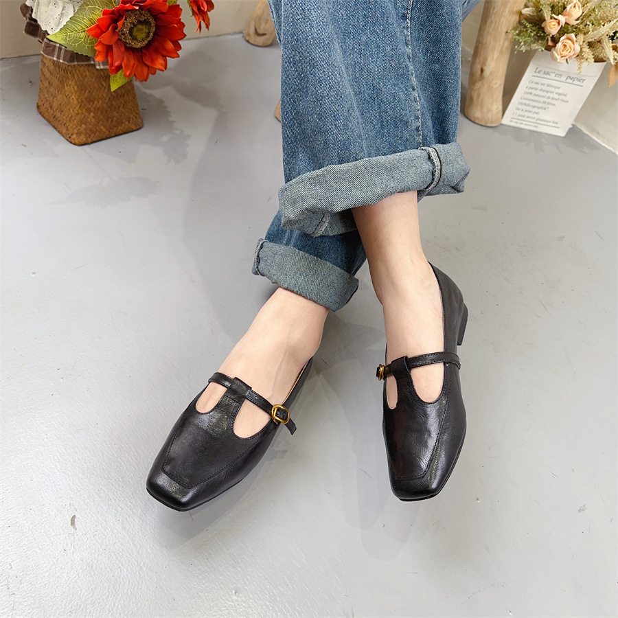 Retro Mary Jane shoes square toe flat