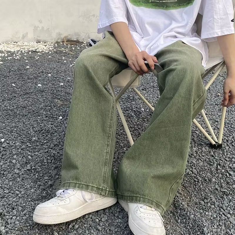 Green Jeans Men's American Retro Washed Autumn Thin Loose Straight Wide-leg Pants Trendy Versatile Long Pants_mkmklike.com