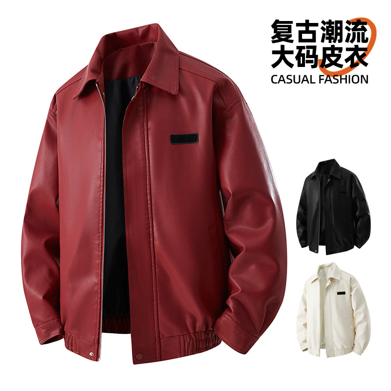 2026跨境加肥加大码男士复古嘻哈街头机车服男士皮衣PU皮夹克宽松
