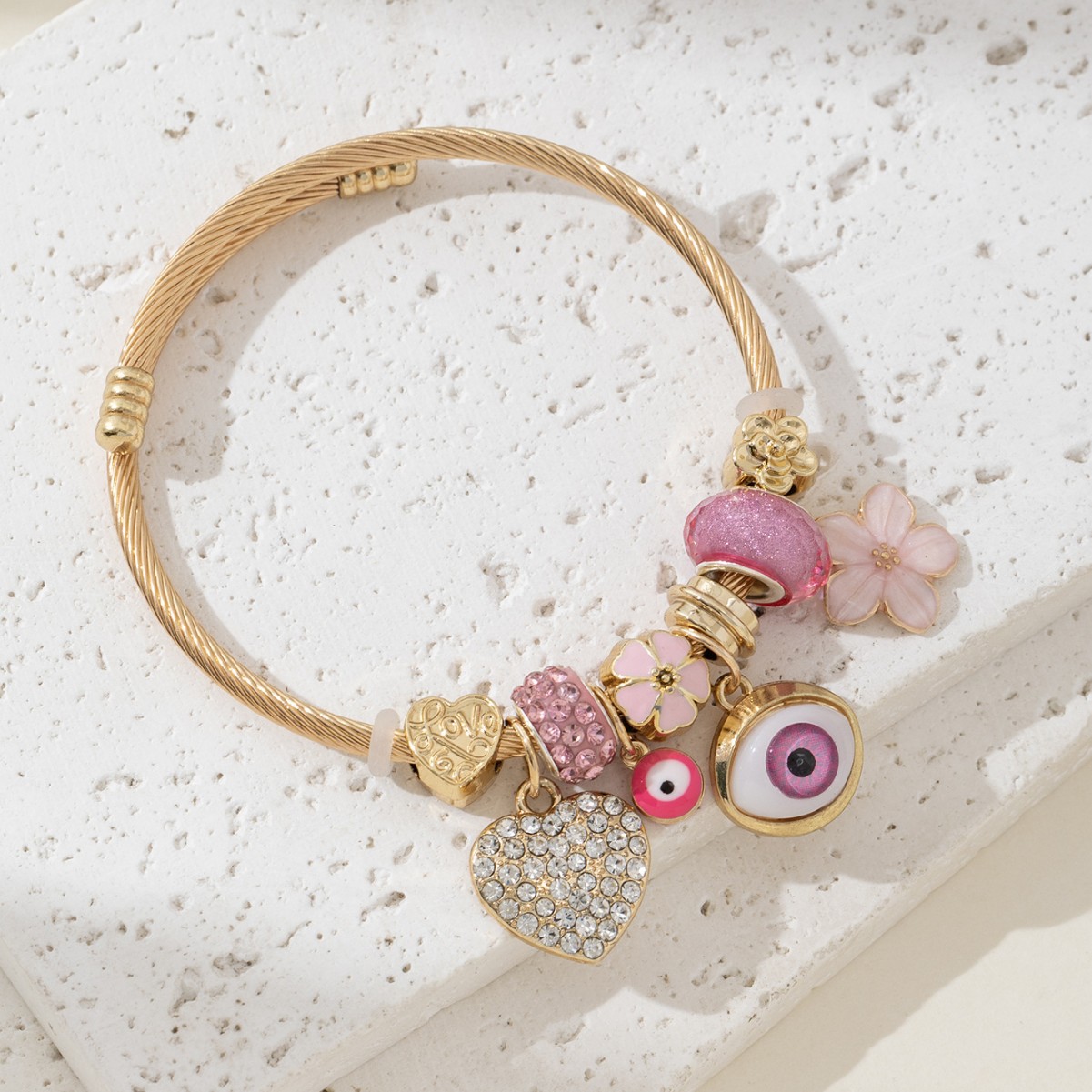 Pulsera de Pan Estilo explosivo transfronterizo Pulsera con cuentas de bricolaje Rosa Devil Eye Rhinestone Love Flower Fashion Joyas