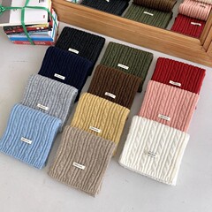 新款麻花含羊毛围巾女冬针织八字纯色百搭新款高级感韩版学院风潮