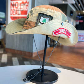 个性复古补丁贴布渔夫帽子男女亲子户外出游露营登山帽西部牛仔帽