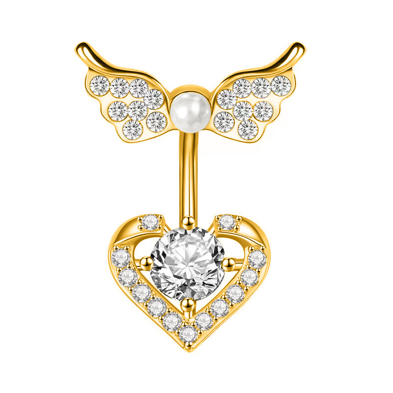 Belly Button Ring Mit Zirkonia Herz-anhänger Piercing Schmuck_voghion.com