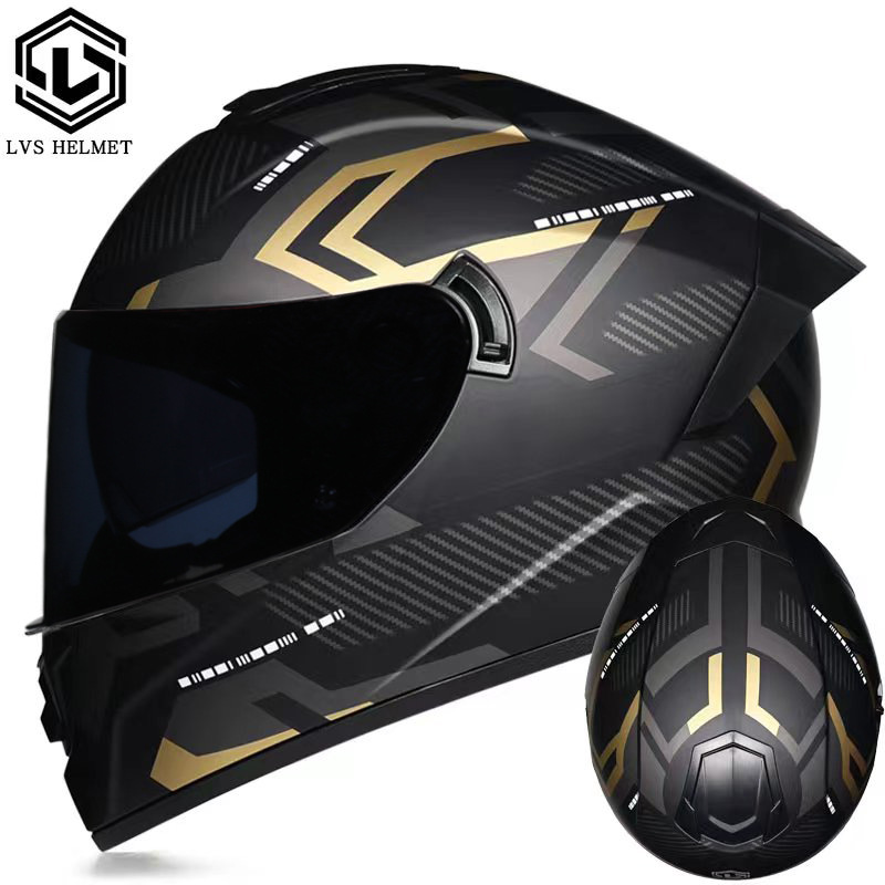 Coche eléctrico con casco completo, casco completo de otoño e invierno, coche eléctrico de carreras de imitación, coche eléctrico masculino, caballero, doble lente, cola larga
