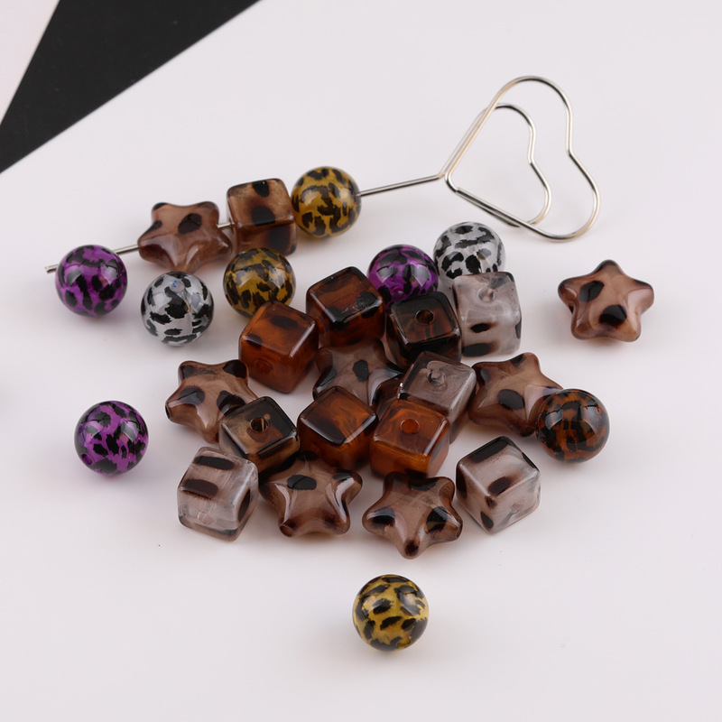 ヒョウ柄スポットスクエアスターアクリルルースビーズ diy 手作り携帯電話チェーンネックレスビーズジュエリーアクセサリー|undefined