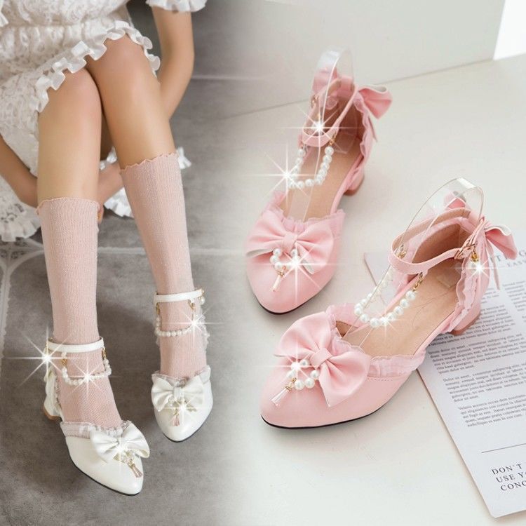 Girls' closed toe sandals 202222 summer new online popular children's Lolita little girl high heels student performance